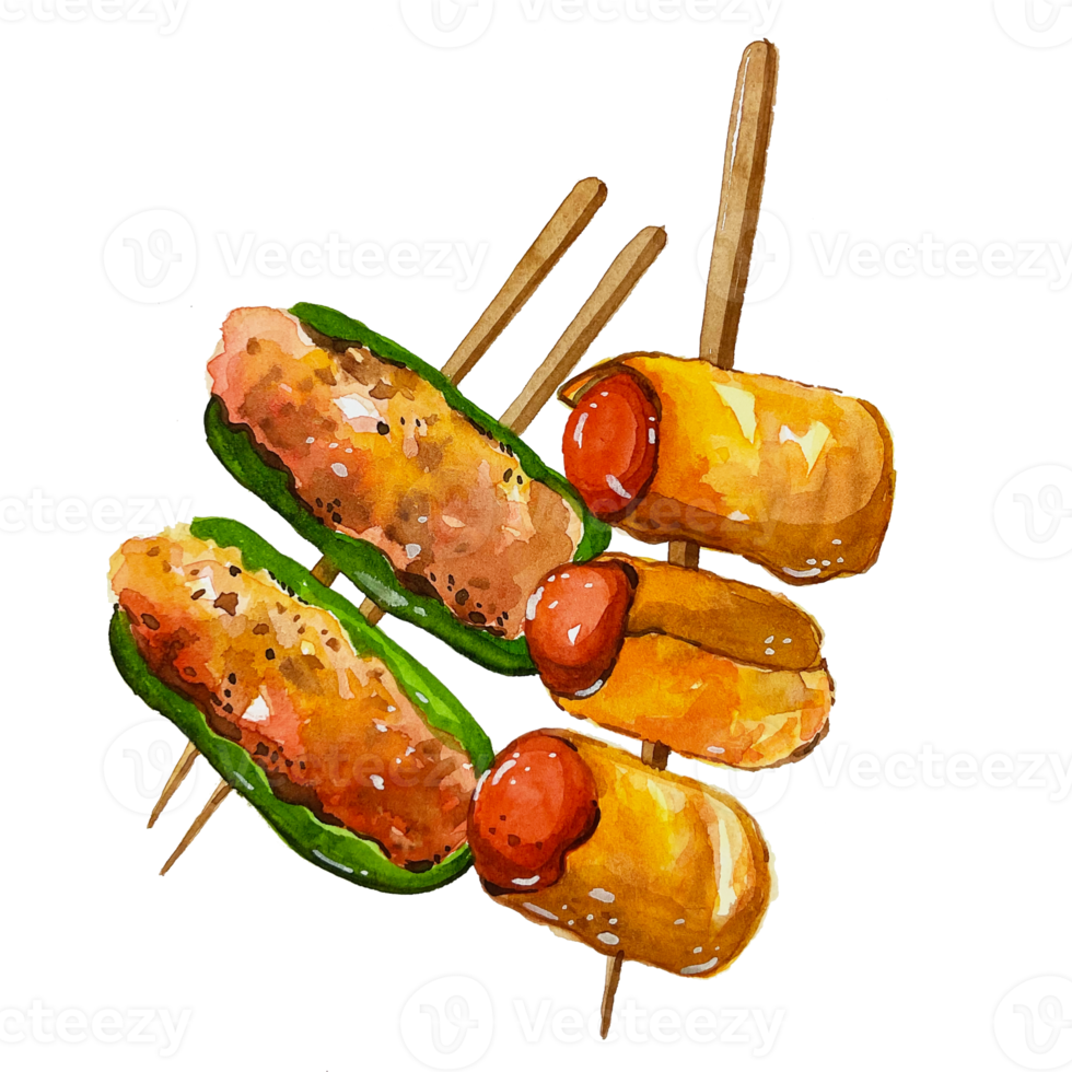 aquarelle cuisine japonaise yakitori png