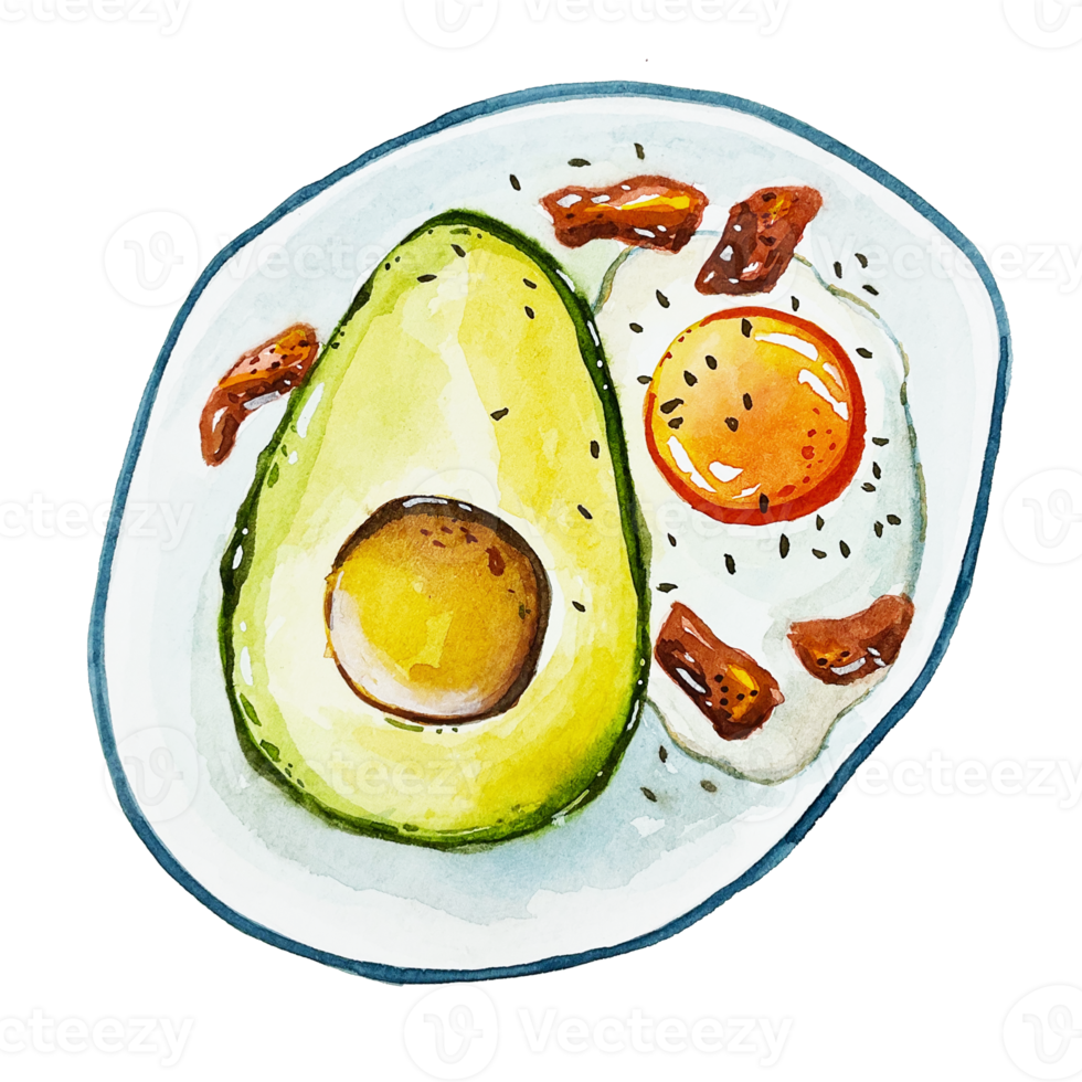 acquerello giapponese cibo avocado in camicia uovo png