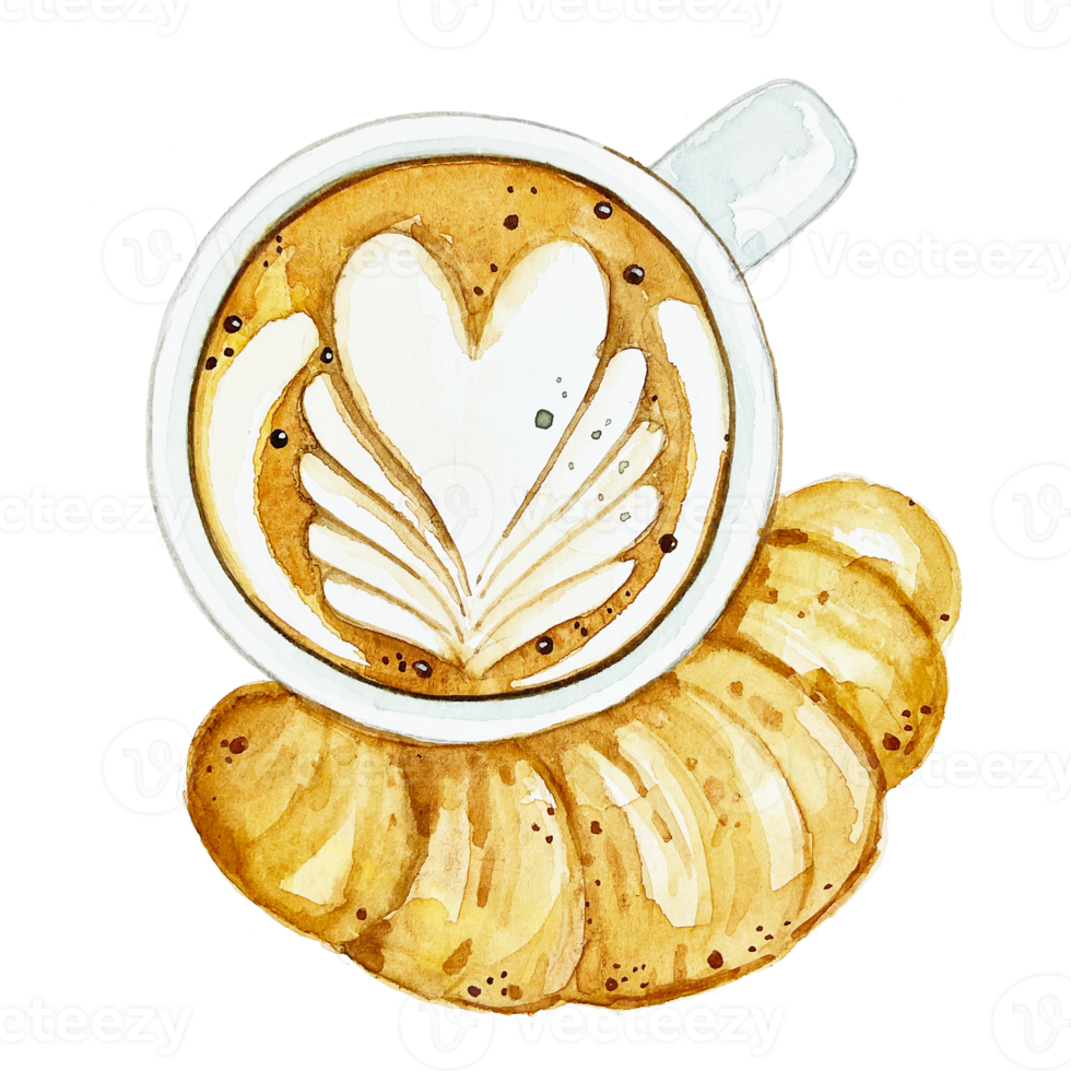 Aquarell-Cappuccino-Croissant png