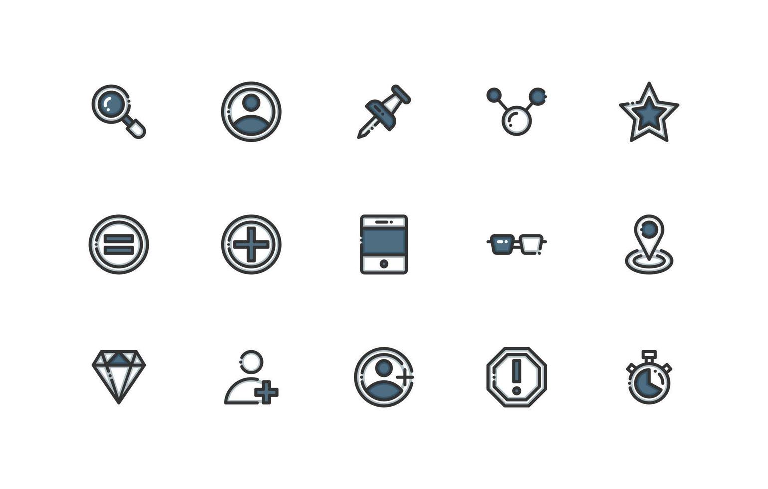 user interface essential icon set in line, outline color style vector