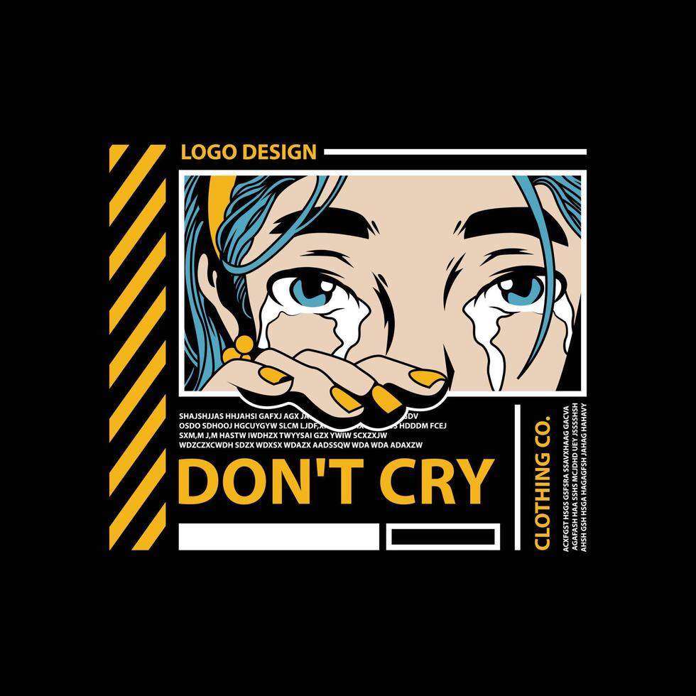 Illustration of a woman crying. Vector graphics for t-shirt prints and other uses.