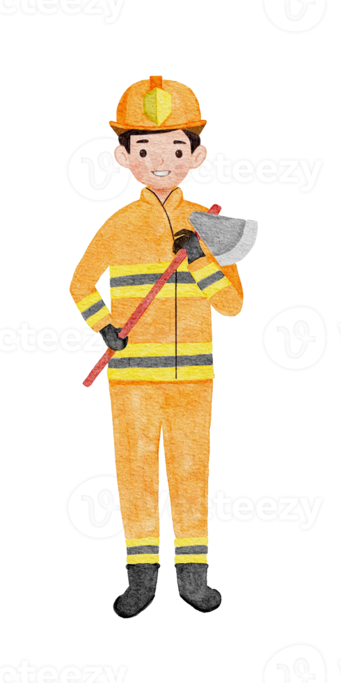 waterverf illustratie brandweerman carrière png