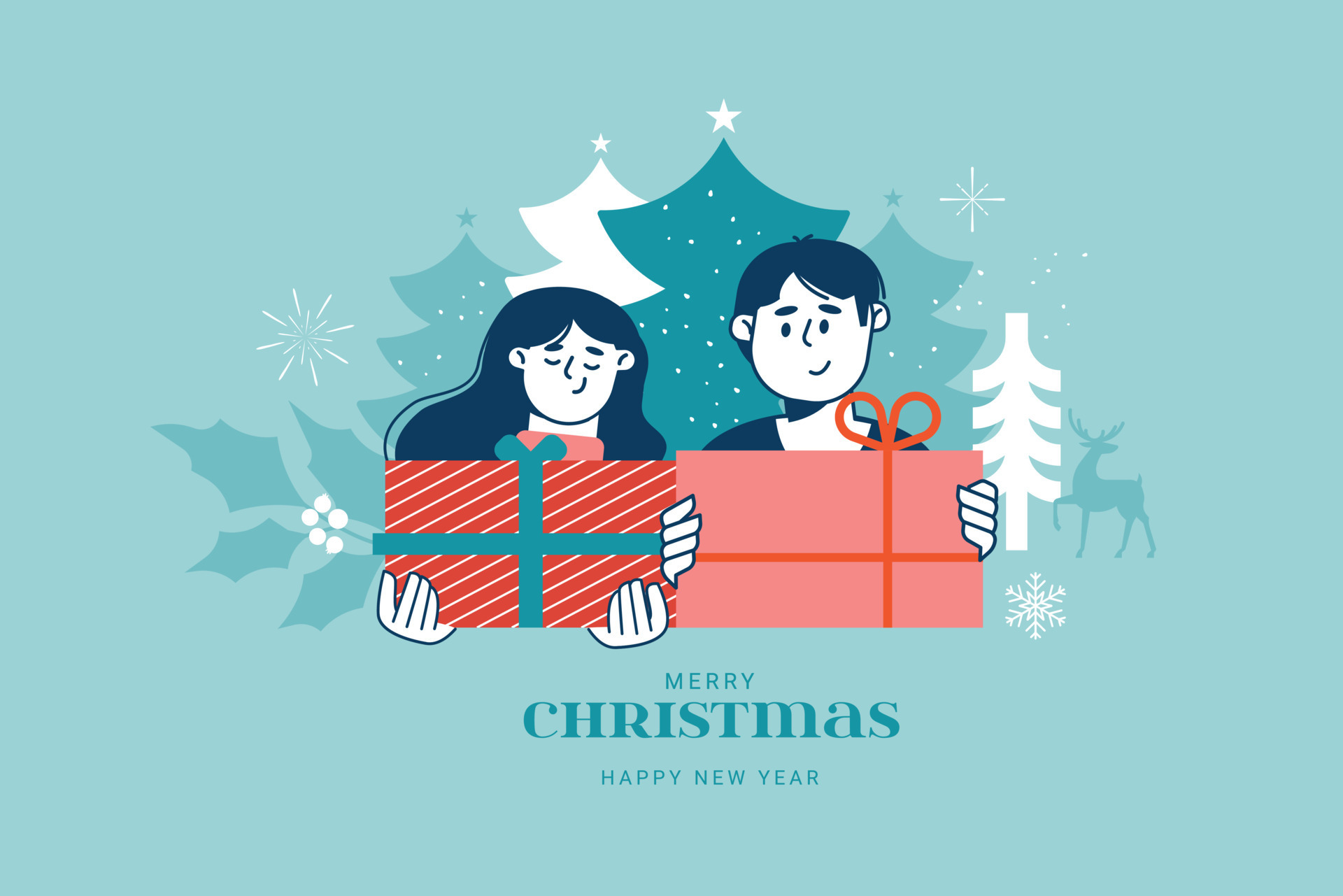 Christmas and New Year 2023 greeting card. Modern vector illustration concept for greeting card