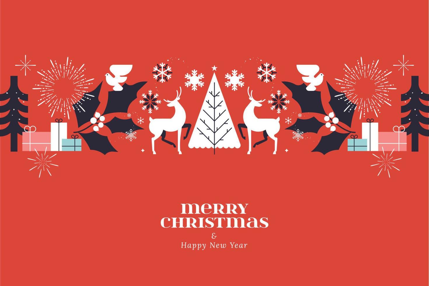 Merry Christmas and Happy New Year. Vector illustration for background, greeting card, party invitation card, website banner, social media banner, marketing material.