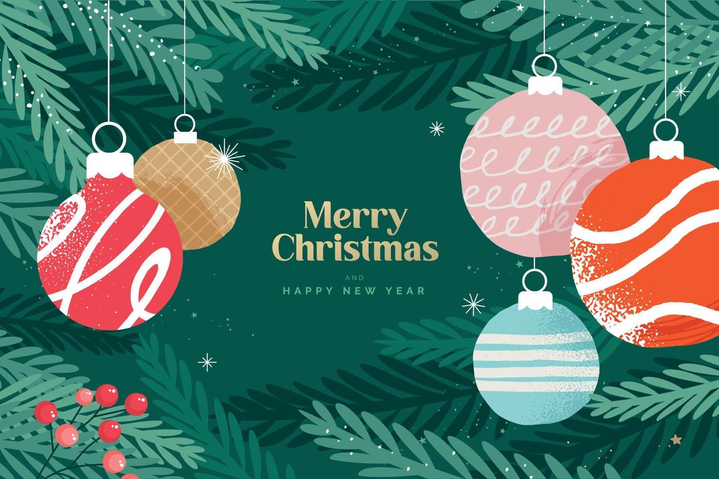 feliz navidad y feliz año nuevo tarjeta de felicitación. concepto de ilustración vectorial para fondo, tarjeta de felicitación, tarjeta de invitación de fiesta, banner de sitio web, banner de redes sociales, material de marketing. vector