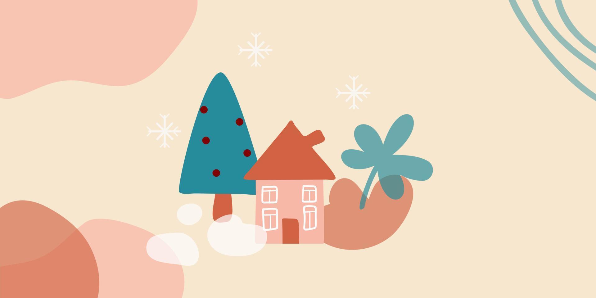 Merry Christmas modern design. Christmas tree and trendy geometric shapes. Hand drawn vector illustration in flat style.