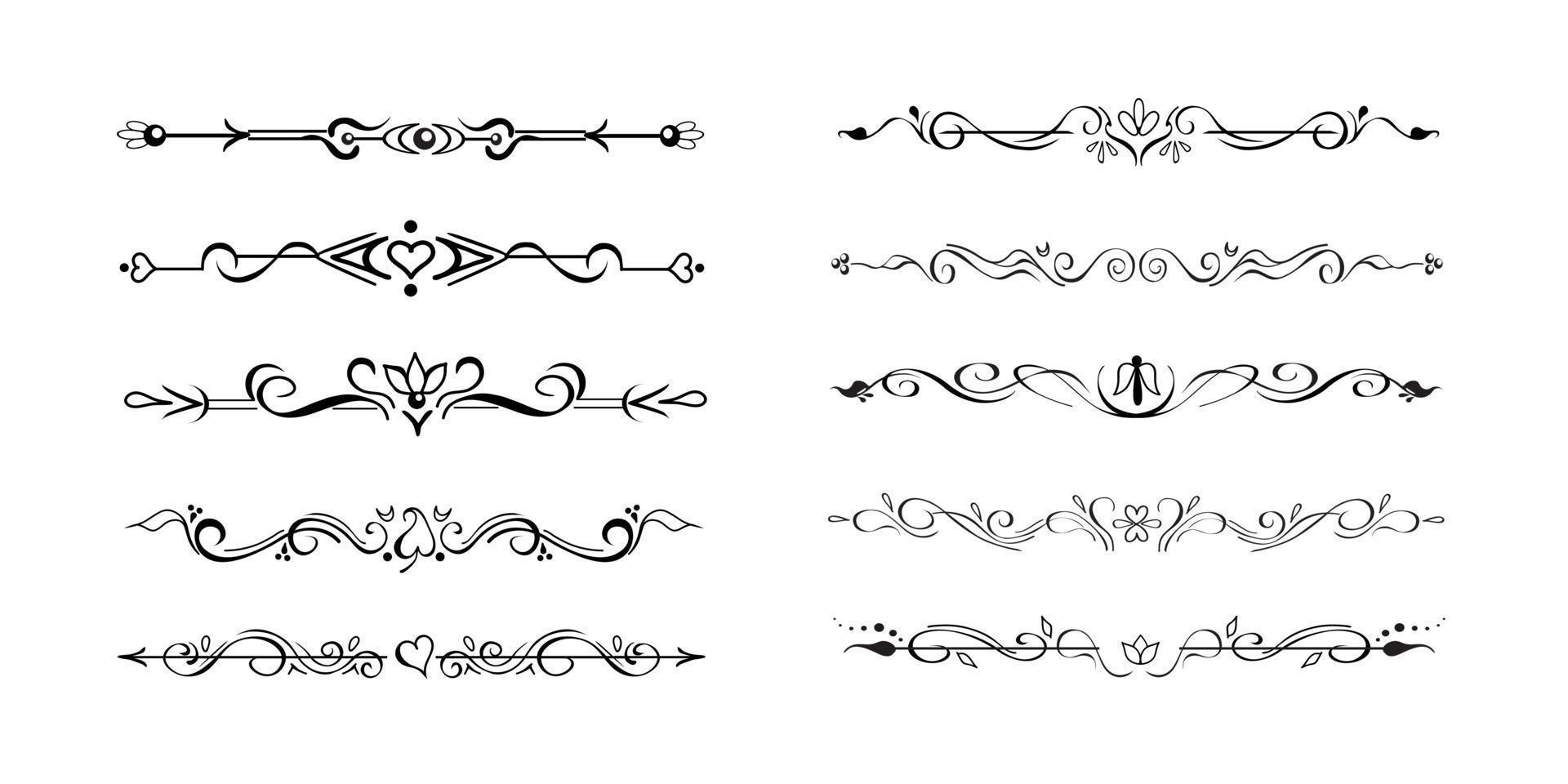 Set of Ornate Vignettes, Text Delimiters, Dividers, Page Bottom Decorative Lines, Borders. Hand-Drawn Elements vector