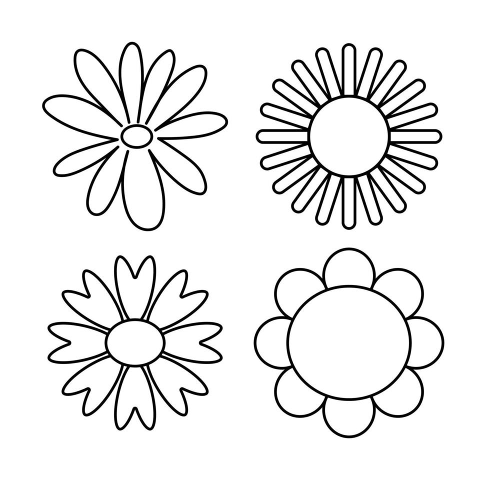 Flowers icon. Hand drawn simple black outline vector illustration clip art in doodle style, isolated on white background