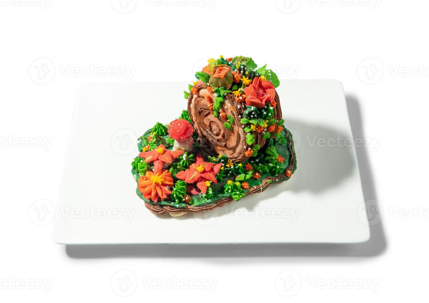 Colorful cake on white Plate photo