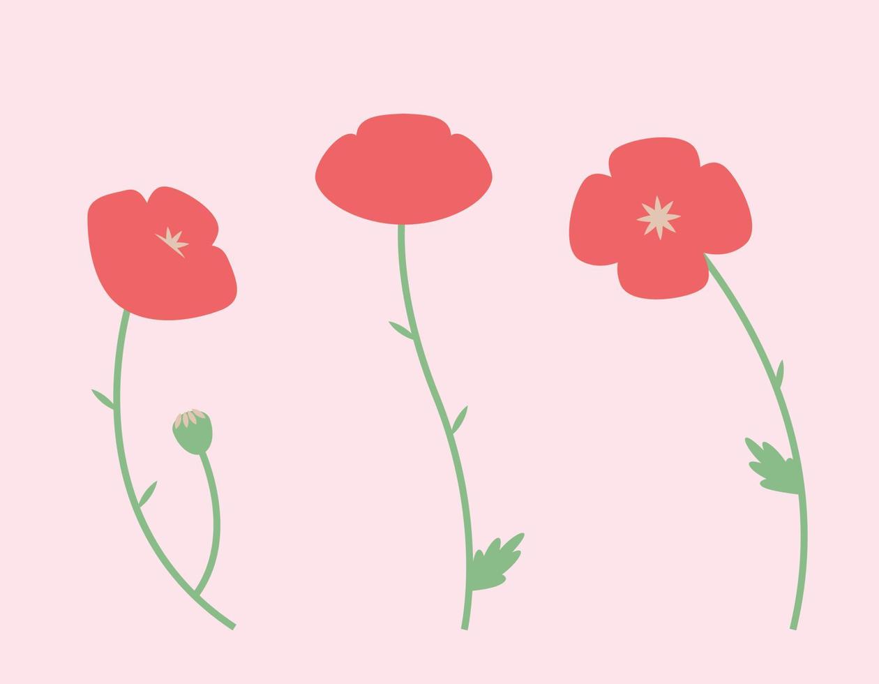 Set of poppies in flat style. vector