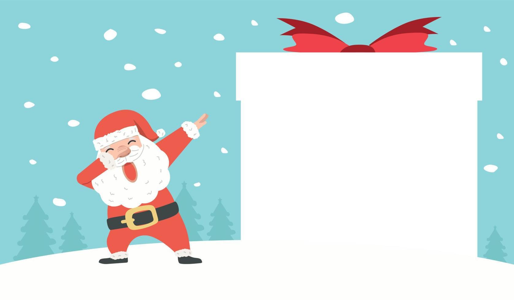 Santa Claus Dabbing Dance with blank sign gift box bakcground vector