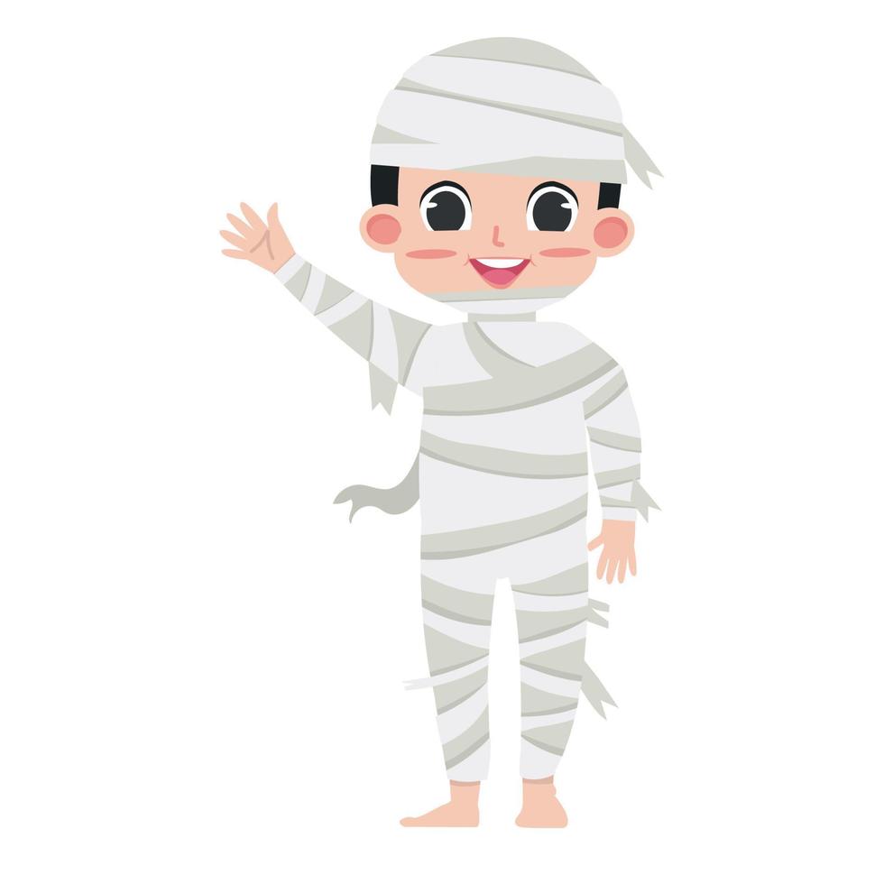 Cute kid Halloween character in  a mummy costume cartoon vector