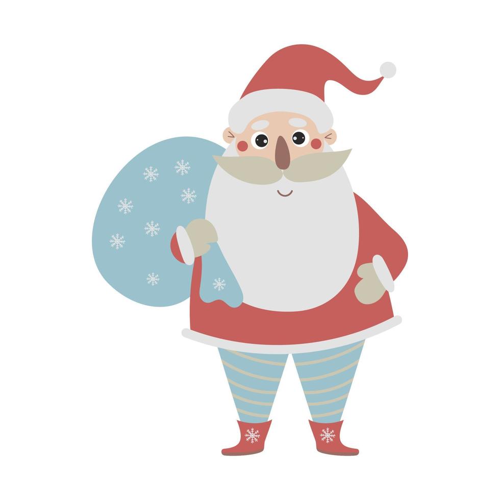 pegatina lindo santa claus con bolsa vector