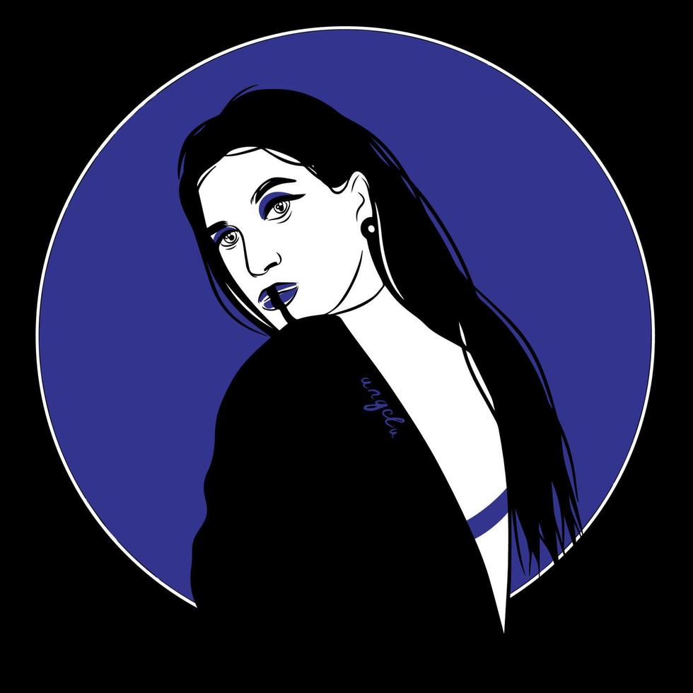 Minimalism, portrait of a girl with long hair, in blue and white vector