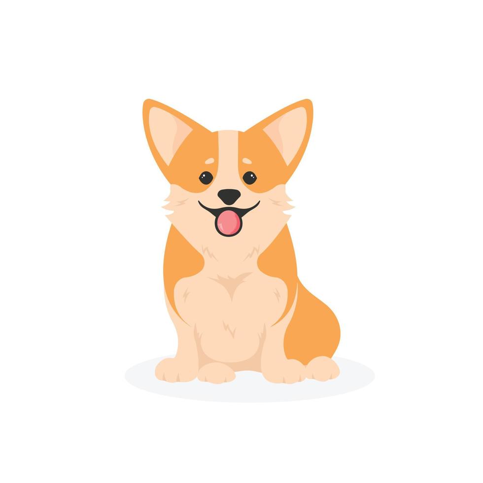 ilustración de dibujos animados de vector de perro corgi. lindo cachorro amistoso sentado, sonriendo con la lengua afuera, aislado en blanco.