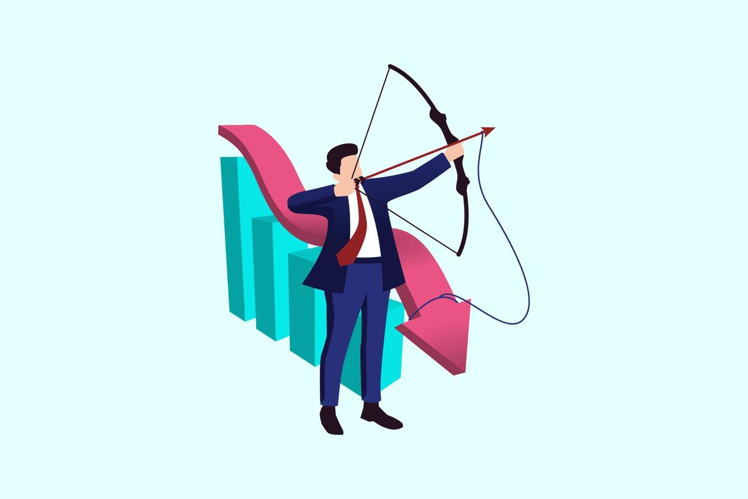 A businessman shoots up to raise the direction of the business chart. Economic recession recovery. vector