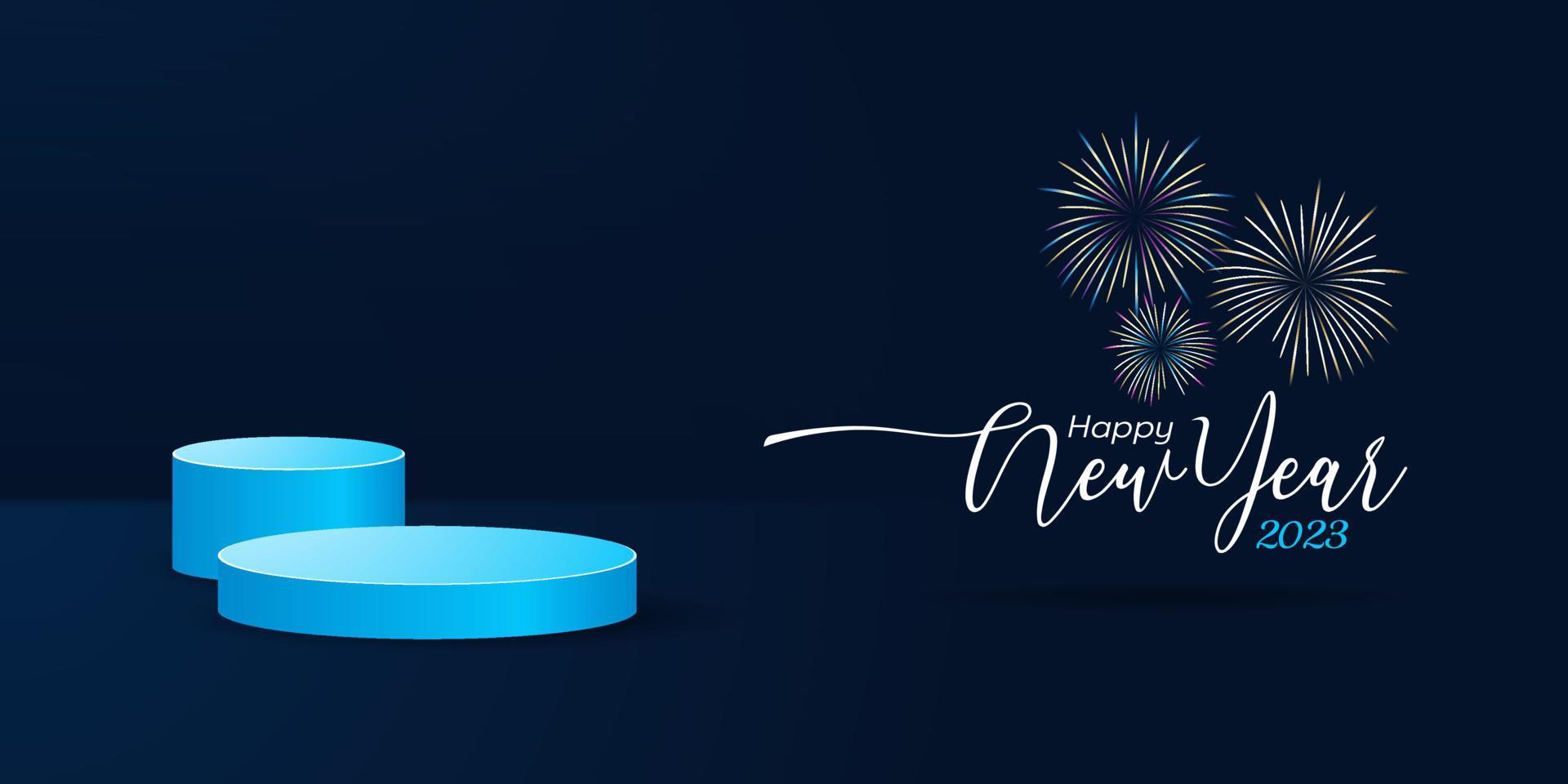 Simple and elegant new year 2023 greeting banner with podium. vector