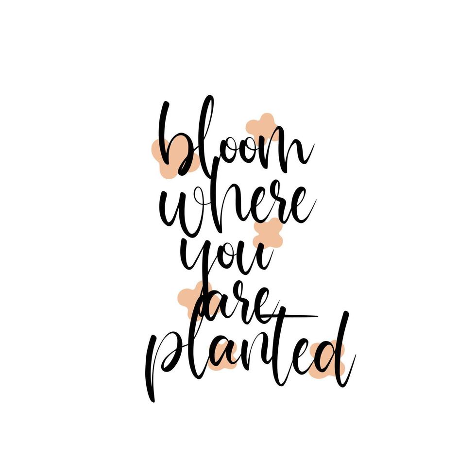 Bloom where you are planted motivational inspirational quote. vector