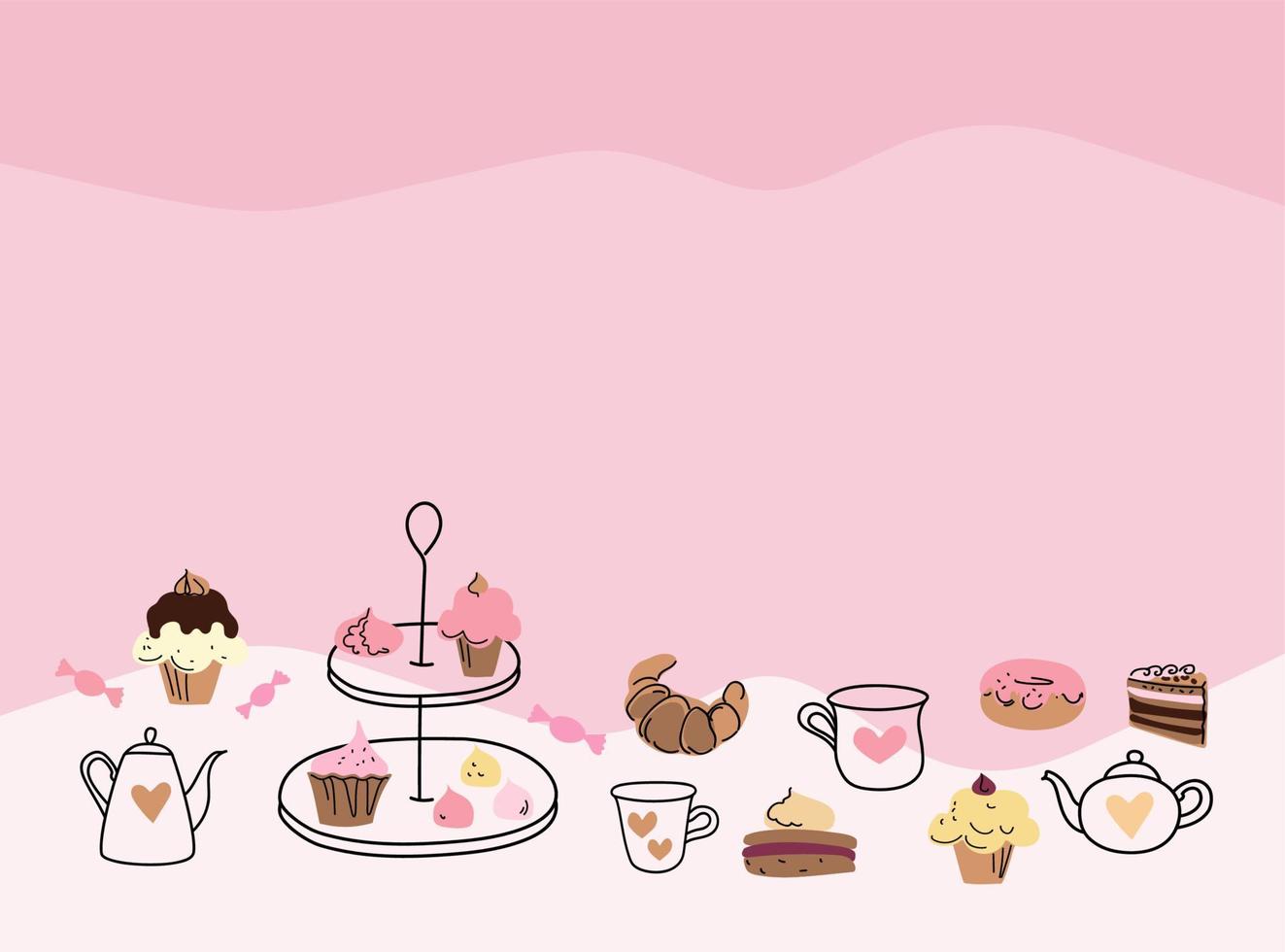 Afternoon tea Stand set with cakes, coffee house icons of desserts. vector