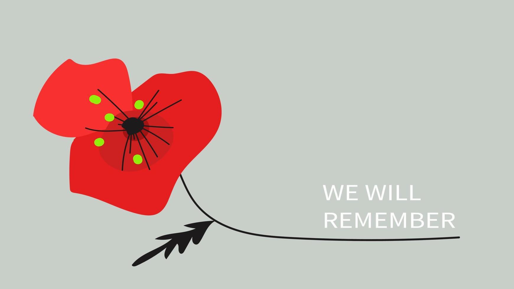 Red bright poppy flower, Vector doodle banner for Remembrance Day, Memorial Day, Anzac Day