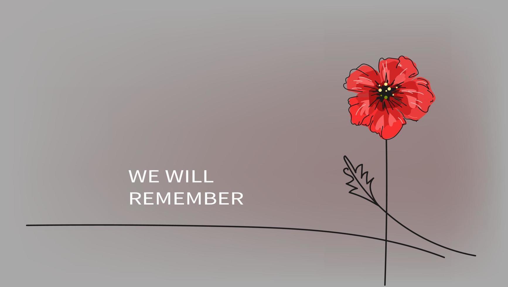 Vector doodle illustration of a bright red poppy flower. Remembrance Day, Memorial Day, Anzac Day.