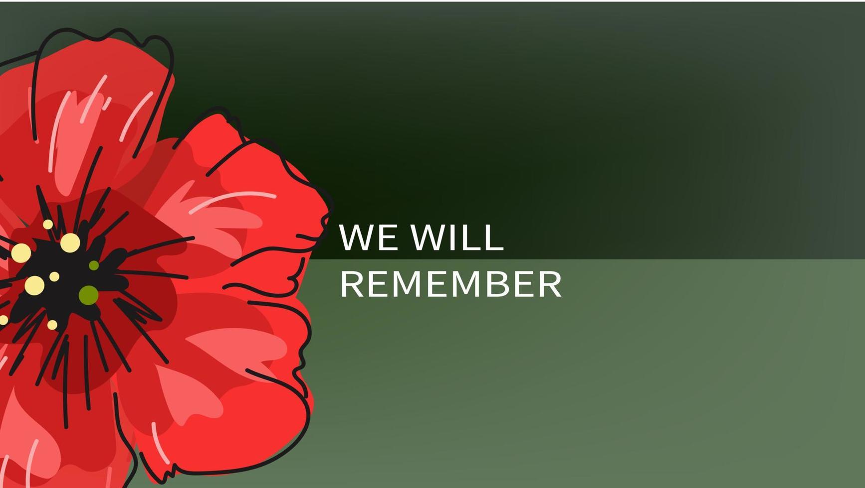 Red bright poppy flower, Vector doodle banner for Remembrance Day, Memorial Day, Anzac Day