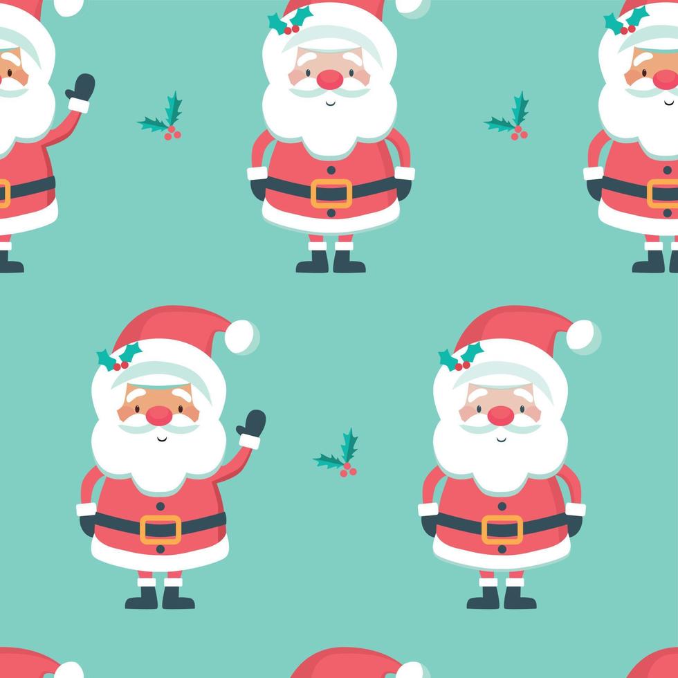 Seamless Christmas pattern with Santa and berries vector
