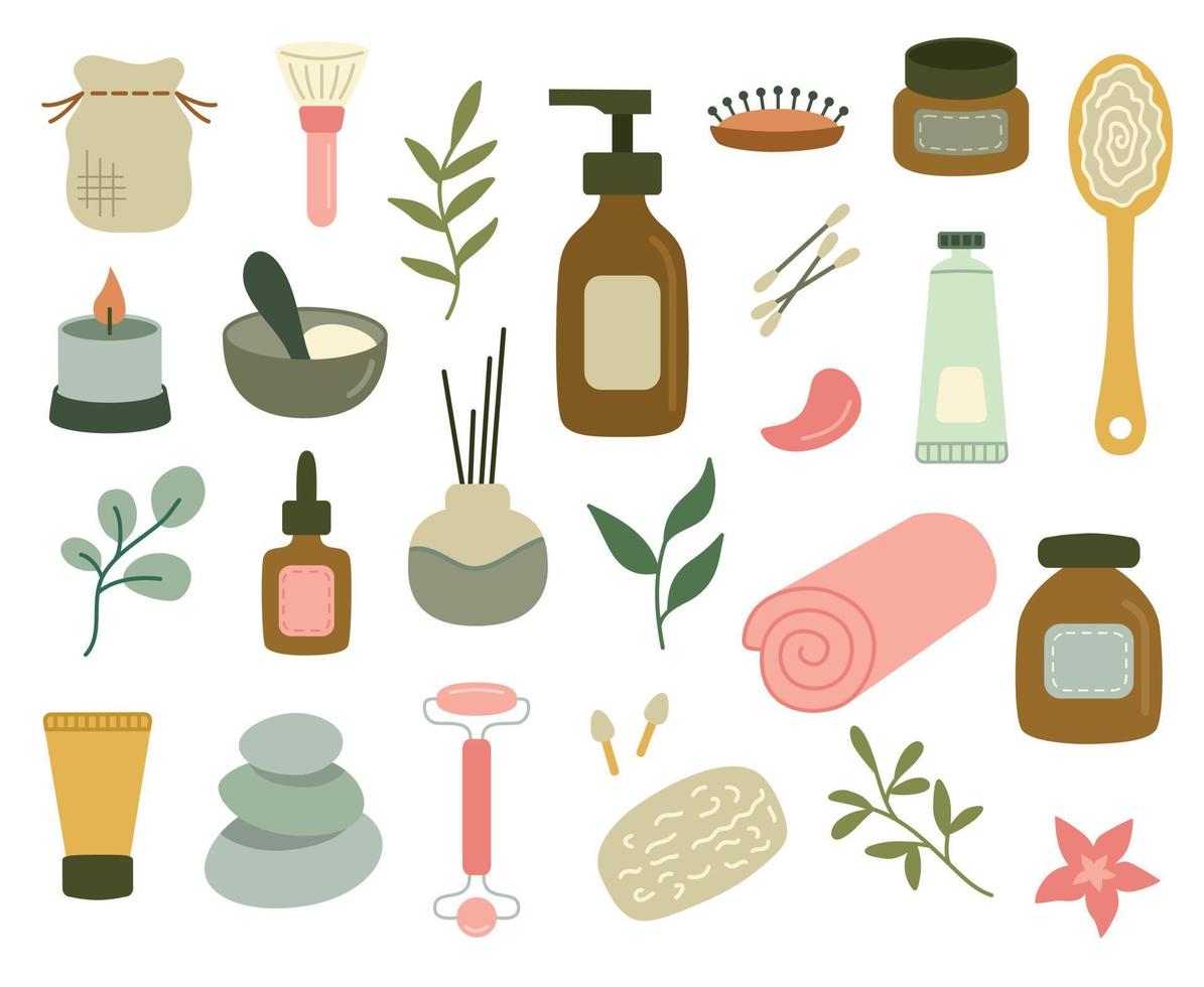 Set of spa elements and face and body care vector