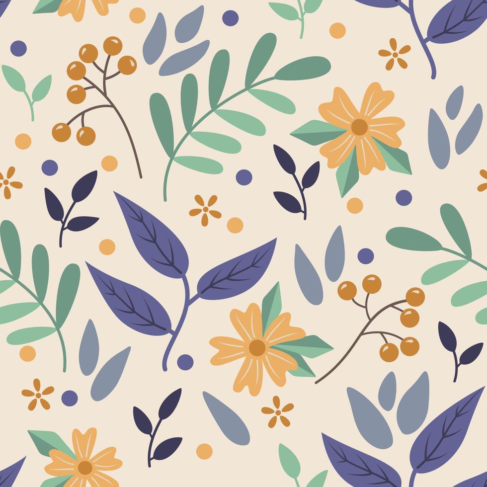 Flowers berries and leaves abstract colorful seamless pattern vector