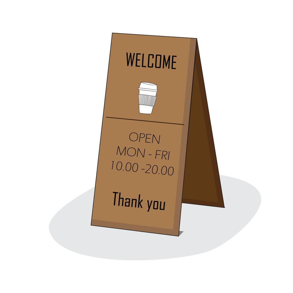 Welcome, Opening Time Hours standy sign board, Backdrop. Use for coffee and bakery cafe, restaurant - vector illustration