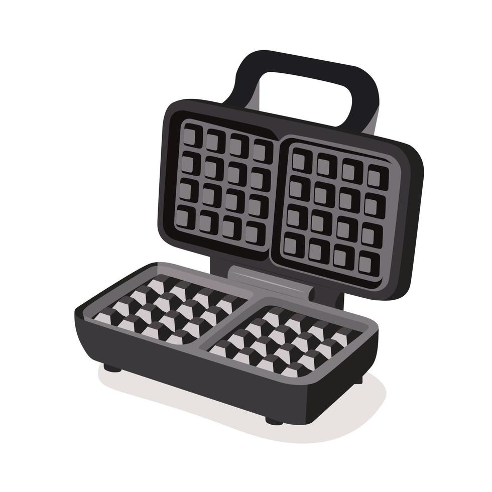 Waffle iron opened device isolated on the white background. Vector illustration