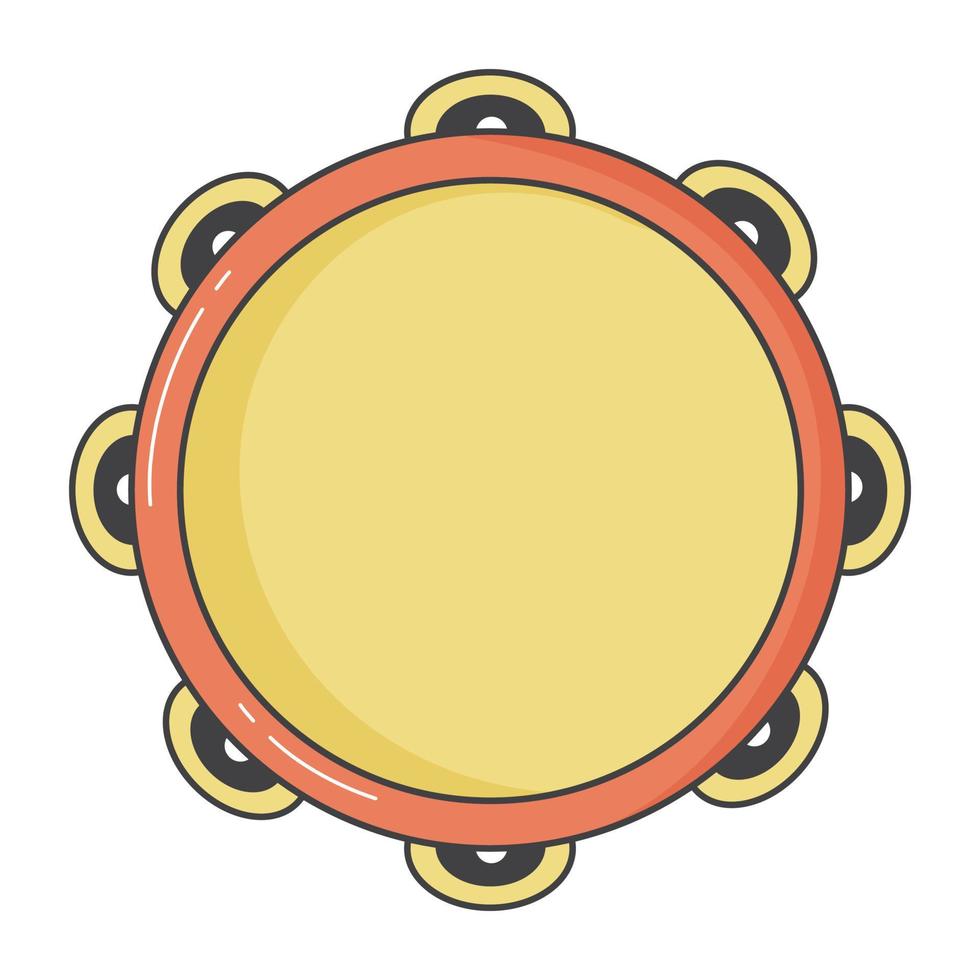 Tambourine. An orchestral musical instrument. Vector image in doodle style on a white background