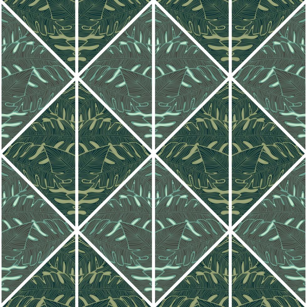 Contoured outline leaves mosaic seamless pattern. Palm leaf tile. Botanical foliage endless wallpaper. vector