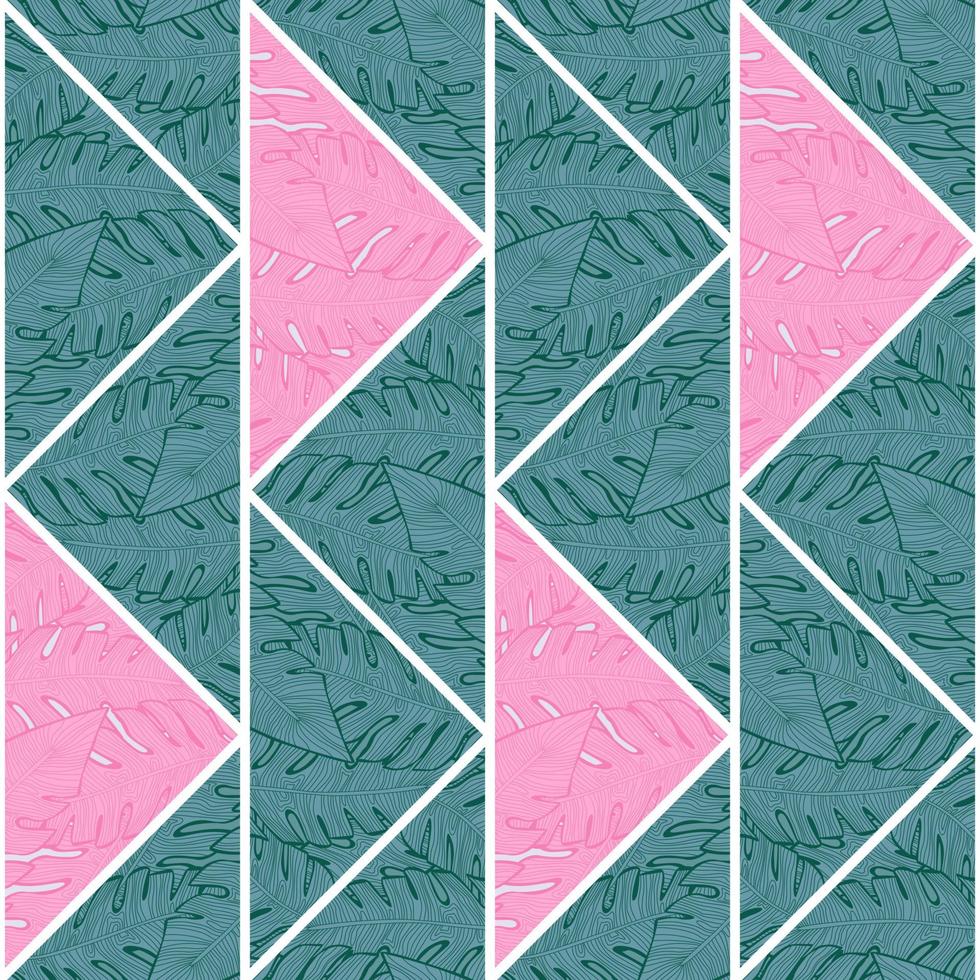 Contoured outline leaves mosaic seamless pattern. Palm leaf tile. Botanical foliage endless wallpaper. vector