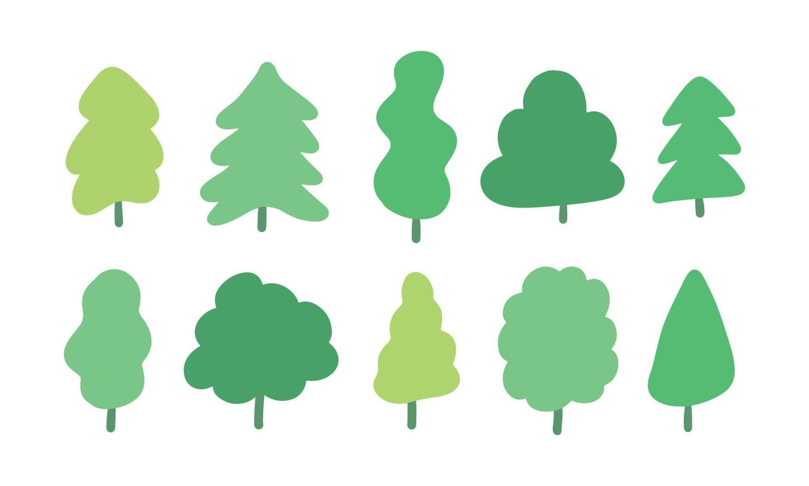 Set of cute tree for nature design element. Collection of simple cartoon hand drawn illustration. vector