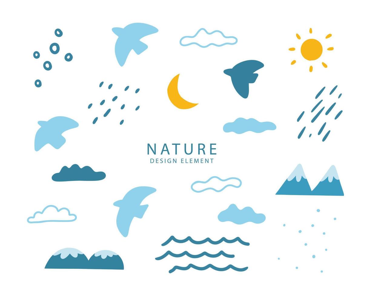 Set of cute landscape symbol for nature design element. Collection of simple cartoon hand drawn illustration. vector