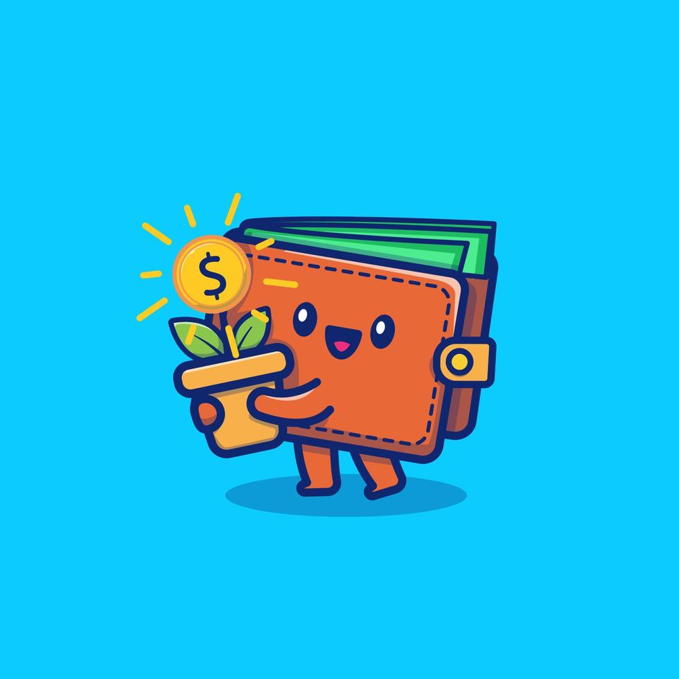Ilustración de icono de vector de dibujos animados de dinero de billetera linda. concepto de icono de negocios y finanzas vector premium aislado. estilo de dibujos animados plana