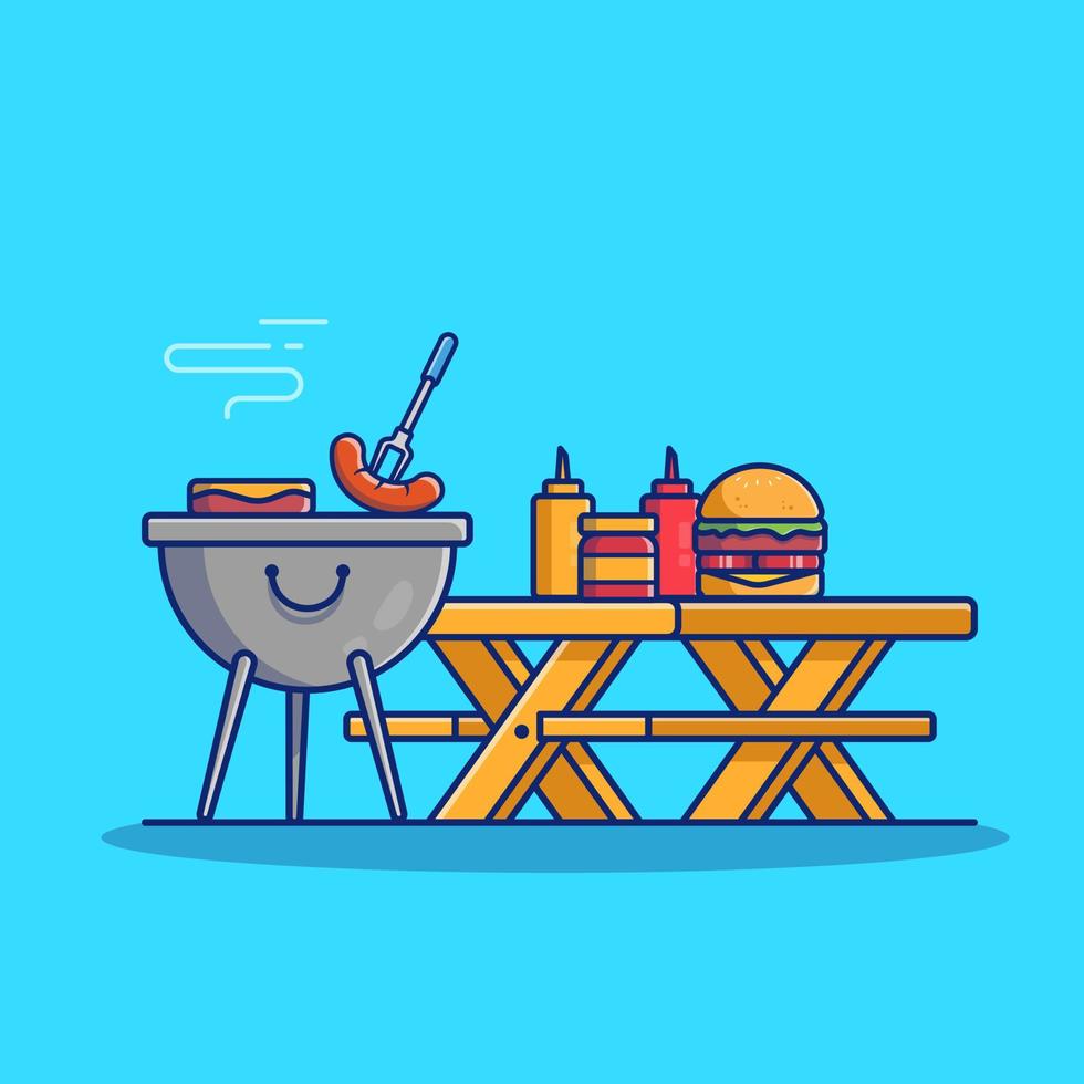 Barbecue Time Cartoon Vector Icon Illustration. Food Object Icon Concept Isolated Premium Vector. Flat Cartoon Style