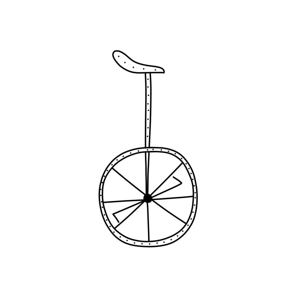 Hand drawn vector illustration of unicycle in doodle style. Cute illustration ofcircus equipment on a white background in doodle style.