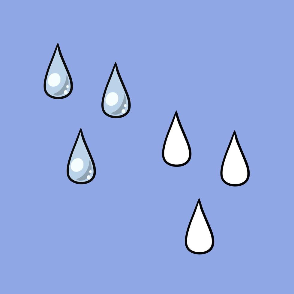 A set of images, Small raindrops, splashes of water, vector illustration in cartoon style on a colored background
