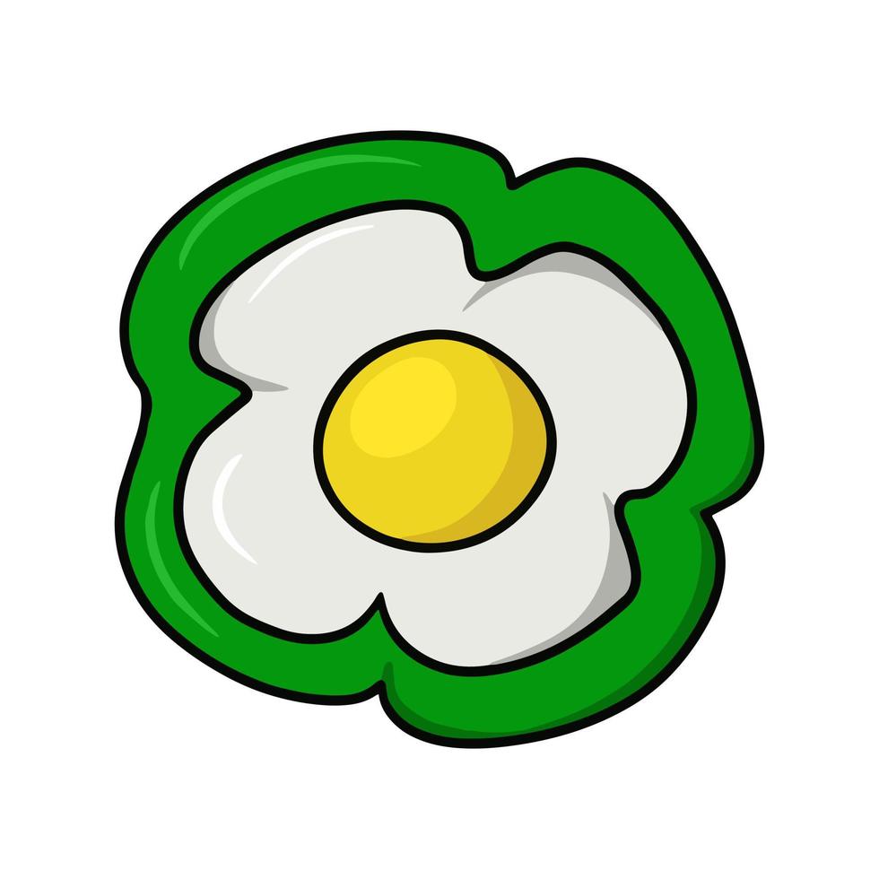 Slice of green sweet pepper with fried egg, vector illustration in cartoon style on a white background