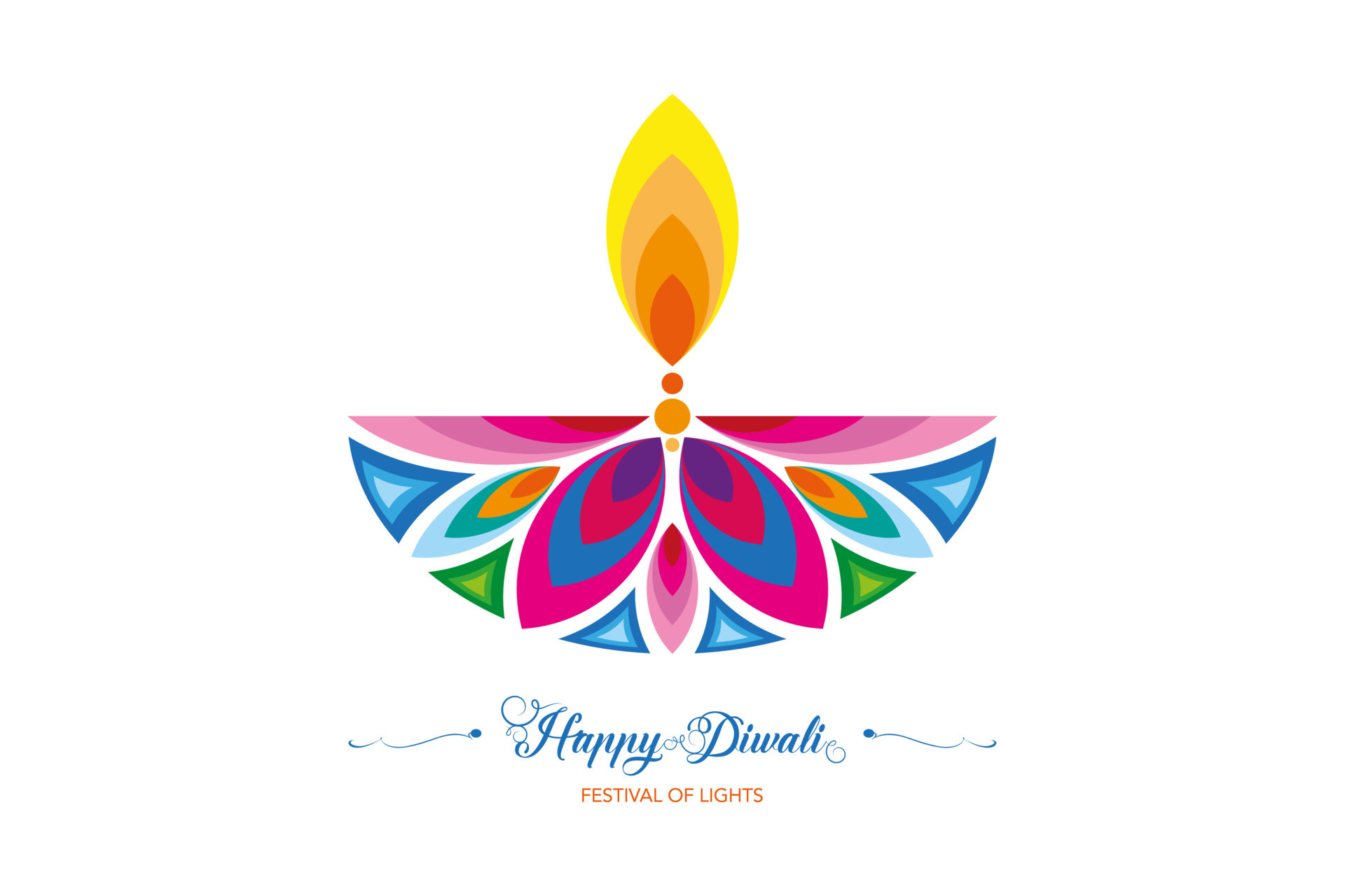 Happy Diwali Festival of Lights India Celebration colorful logo template.  Graphic banner design of Indian flower Diya Oil Lamp, Modern Design in  vibrant colors. Vector isolated on white background 13153440 Vector Art