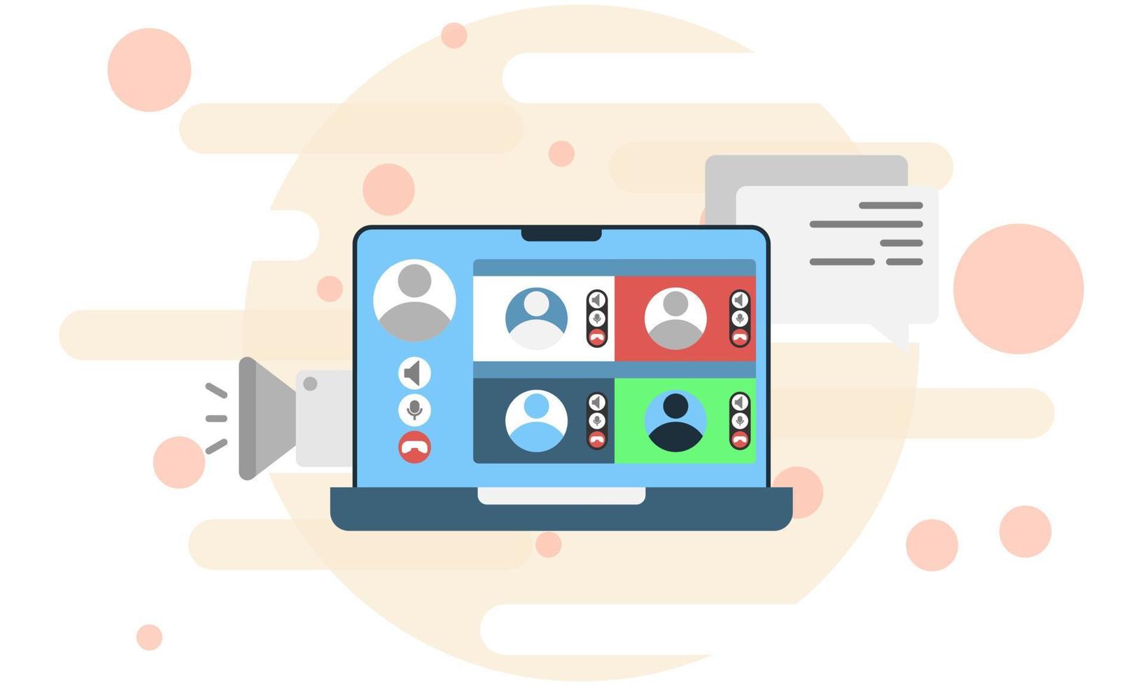 videollamada grupal a través de una computadora portátil vector