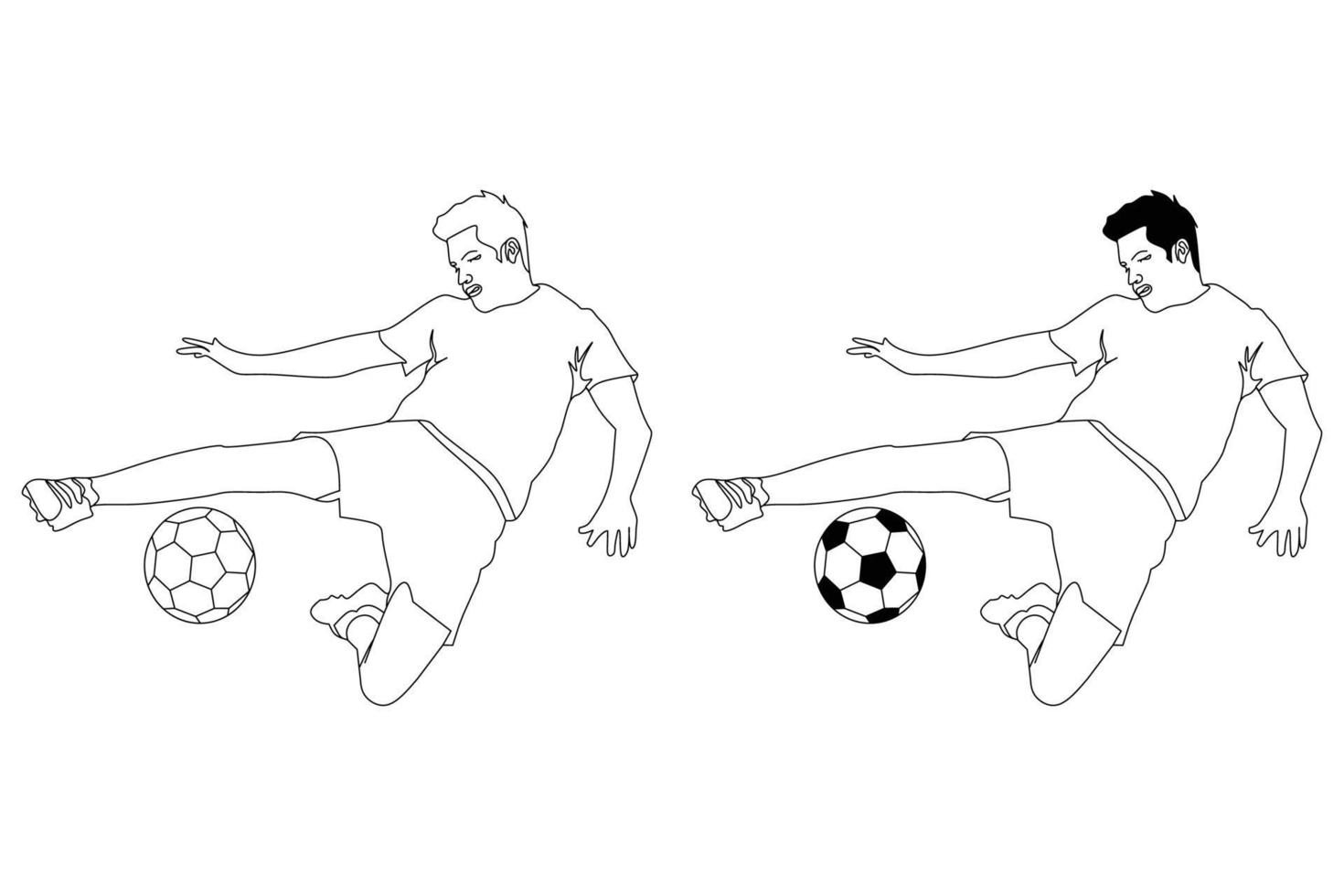 jugador de fútbol vectorial. ilustración de arte de línea en blanco y negro. vector