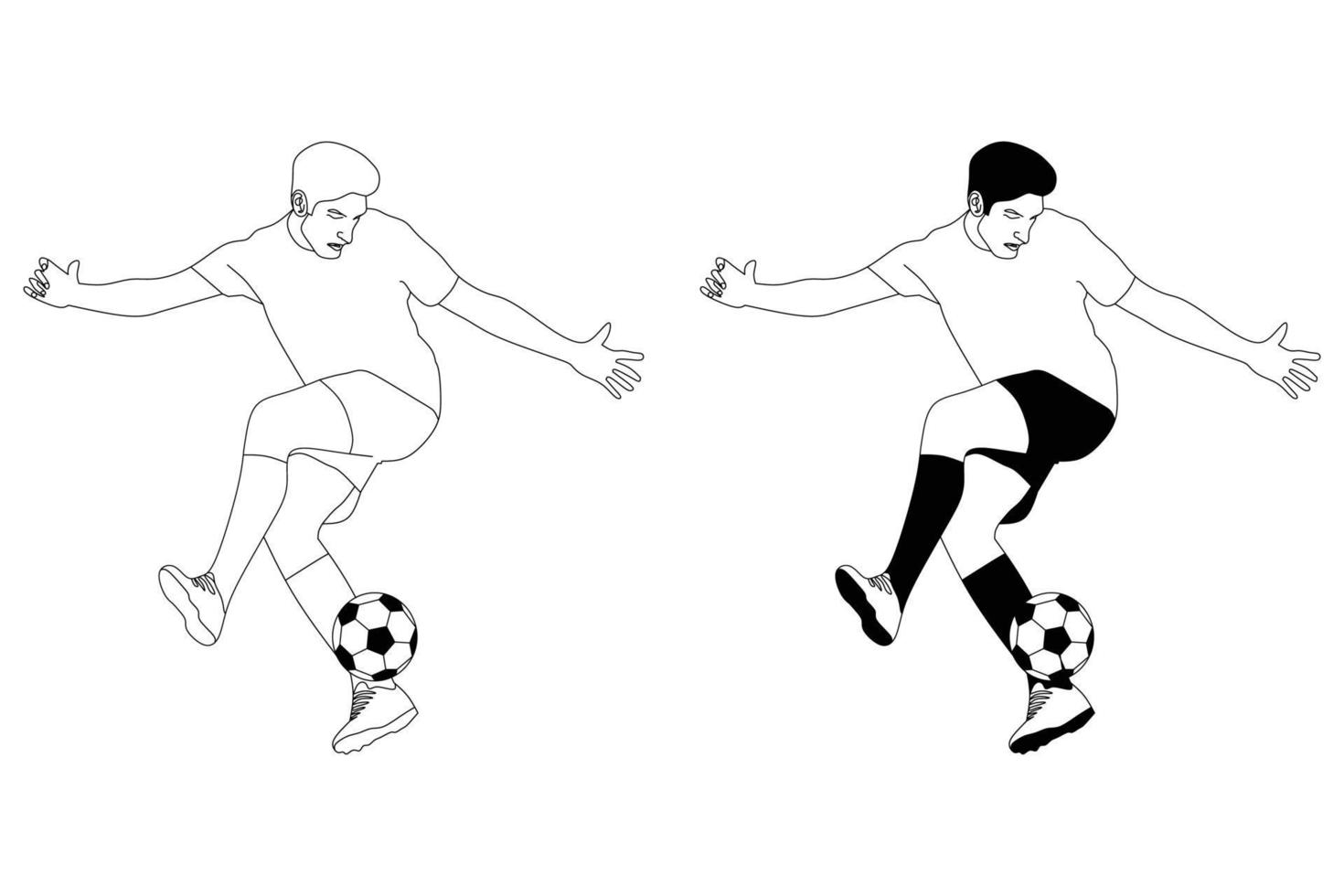 jugador de fútbol vectorial. ilustración de arte de línea en blanco y negro. vector