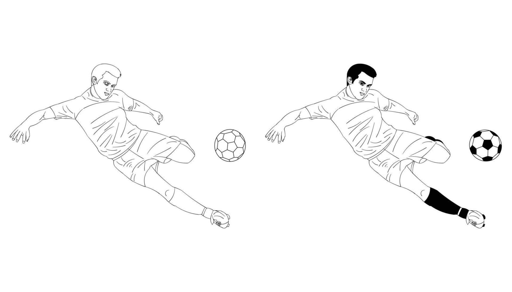 jugador de fútbol vectorial. ilustración de arte de línea en blanco y negro. vector