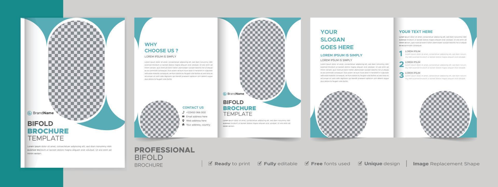 Bifold Brochure Design Template for Your Company, Corporate, Business, Advertising, Marketing, Agency, and Internet Business. vector