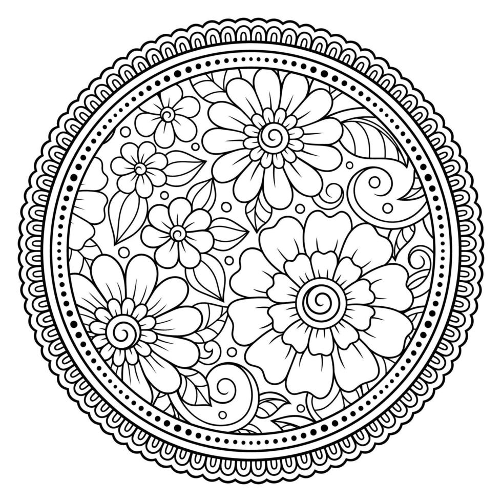 Outline round flower pattern  for adults coloring book page vector