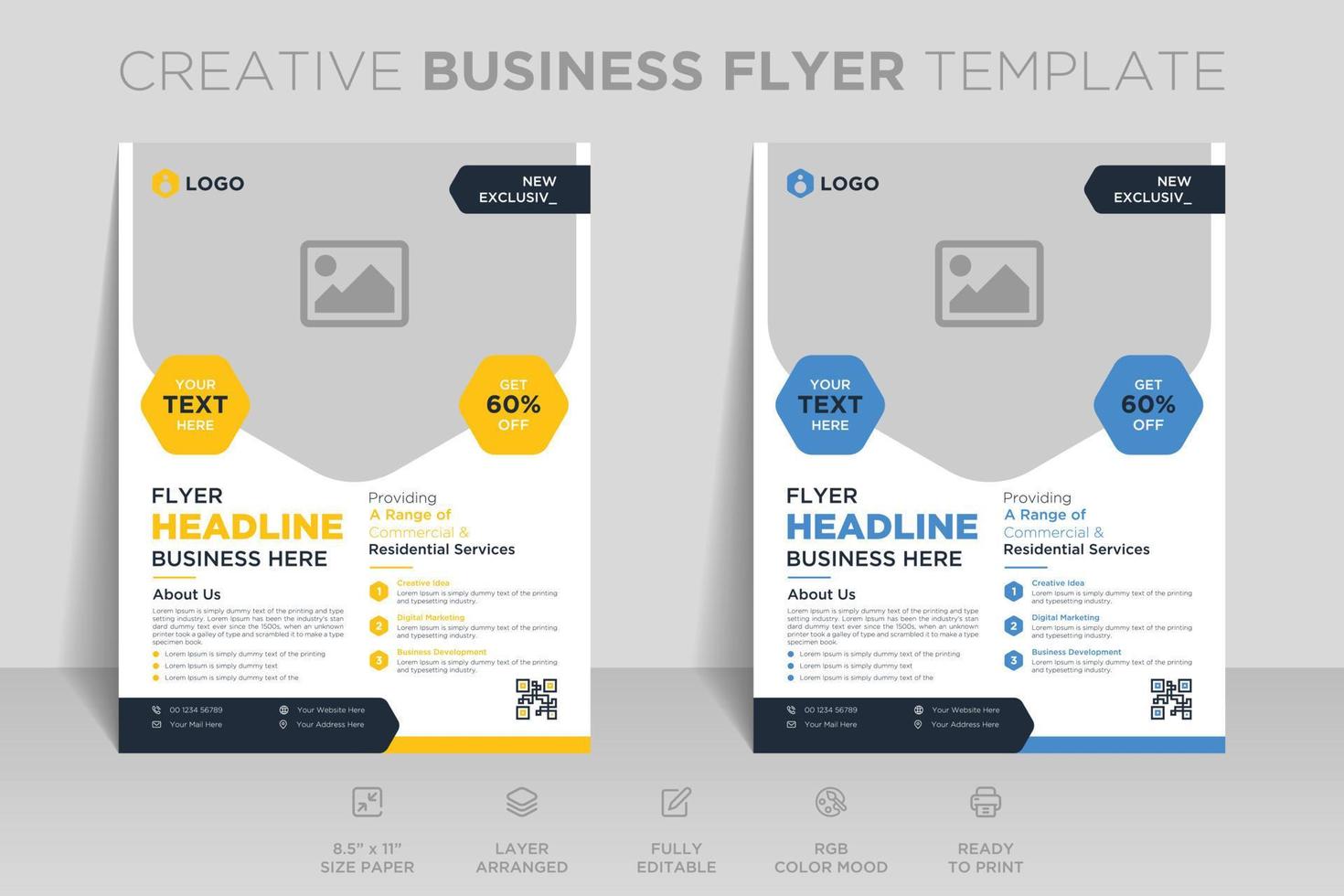 Creative business abstract flyer brochure design trend for professional corporate style. Can be adapt to social media posts, annual report, magazine, poster, presentation, portfolio, Banner, Website. vector