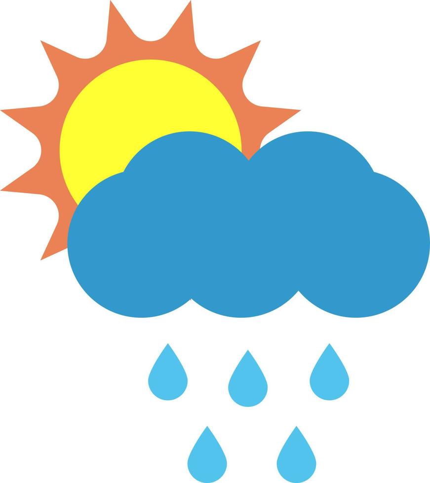 Rain and sun, vector. Blue clouds and raindrops with the sun in the background. vector